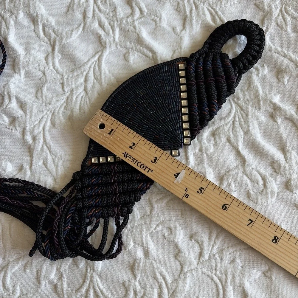 Vtg 70s 80s Signed Manett Macrame Beaded Boho Hippie Belt Couture Sz 34-36